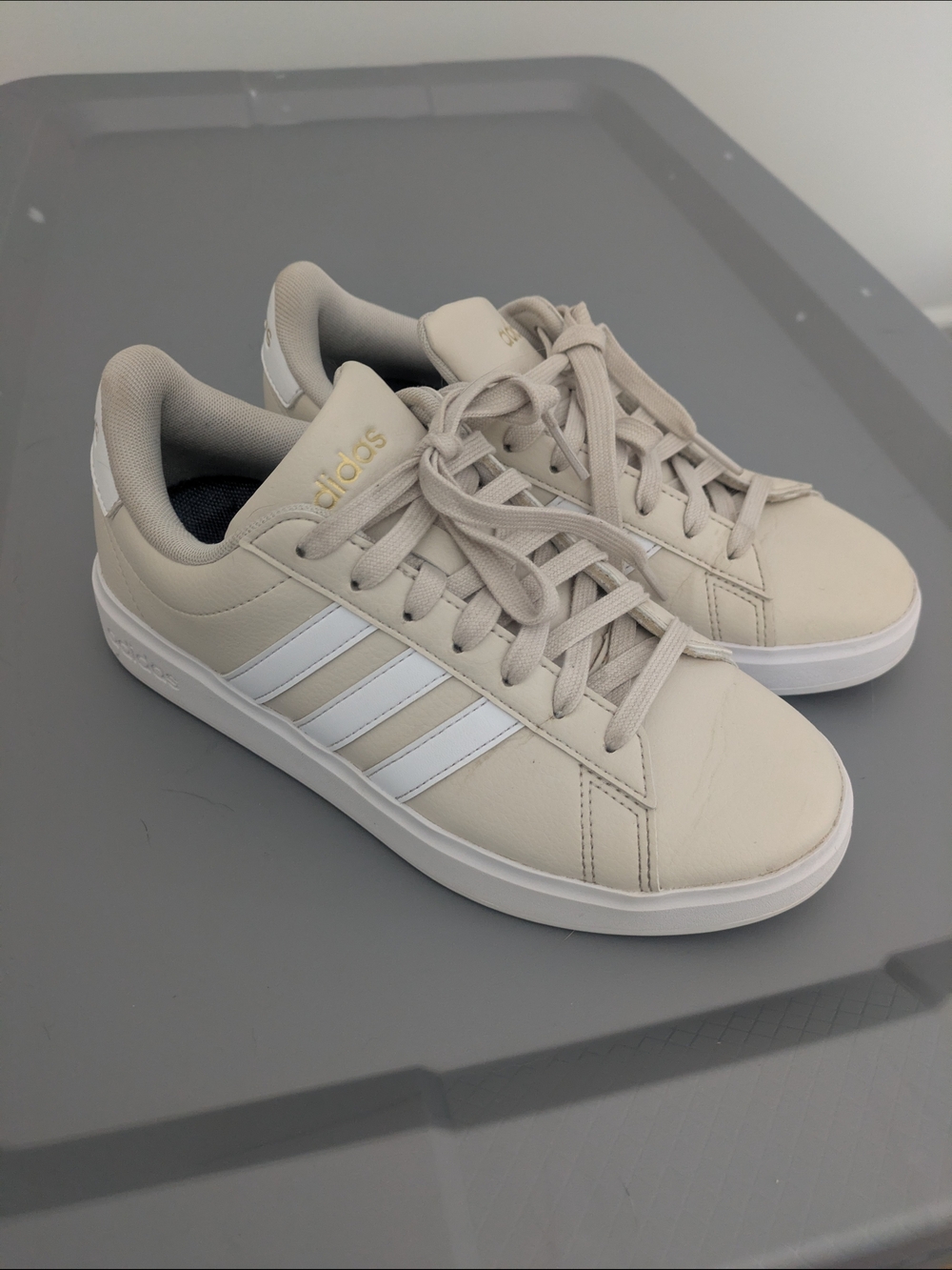 Adidas Grand Court Tan and White Sneakers